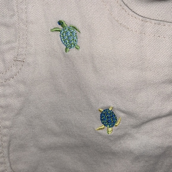 bt Kids,6-9m, Tan Coverall Shorts, Embroid. Blue & Green Turtles, Adjust. Straps - Picture 3 of 10